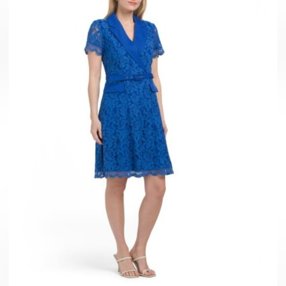 TAHARI ASL Dresses & Skirts - TAHARI ASL Cobalt Lace Lapel Mini Dress